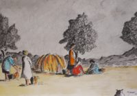 Moments de détente / Aquarelle et encre / 70 x 50