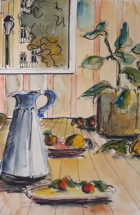 Nature morte au pichet / Aquarelle et encre / 50 x 70