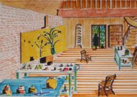 L'atelier au parquet / Aquarelle et encre / 70 x 50