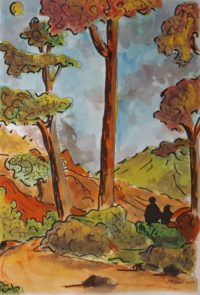 Les bois d'automne / Aquarelle et encre / 50 x 70