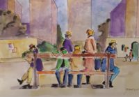Le banc des incompris / Aquarelle et encre / 70 x 50