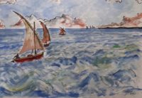 Marine agitée / Aquarelle et encre / 70 x 50