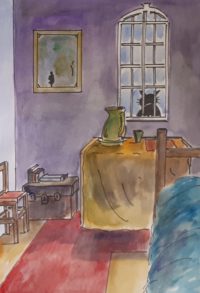 La chambre au chat / Aquarelle et encre / 50 x 70