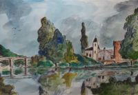 Bord de fleuve / Aquarelle et encre / 70 x 50