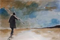 Départ à la pêche à pieds / Aquarelle et encre / 70 x 50