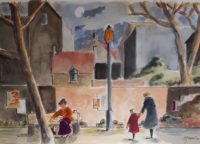 Le square Belle-Feuille / Aquarelle et encre / 70 x 50