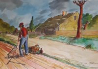 Le travail au champ / Aquarelle et encre / 70 x 50