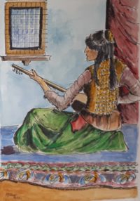 Musicienne / Aquarelle et encre / 50 x 70