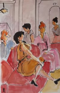 La salle d'attente / Aquarelle et encre / 50 x 70