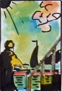 Vue directe du balcon 01 / Aquarelle et encre / 50 x 70