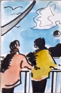 Vue directe du balcon 02 / Aquarelle et encre / 50 x 70