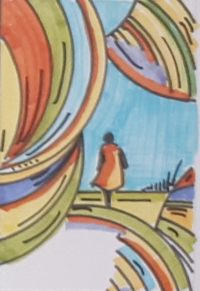 Un univers tourmenté / Aquarelle et encre / 50 x 70