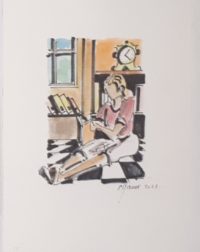 Lecture au sol / Aquarelle et encre / 50 x 70