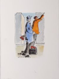 Inspection des réalisations / Aquarelle et encre / 30 x 50