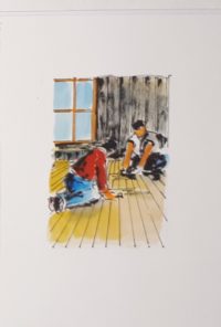 Raboteurs de parquet / Aquarelle et encre / 30 x 50
