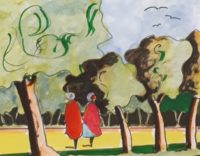 Rencontre dans la grande allée / Aquarelle et encre / 70 x 50