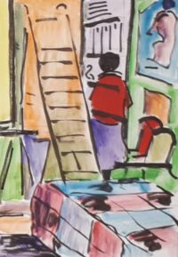 Fond de chambre / Aquarelle et encre / 50 x 70