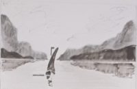 Voilier au lac 01 / Encre / 70 x 50