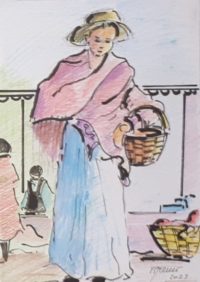 Une cliente hésitante / Aquarelle et encre / 50 x 70