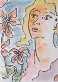 Admiration de la flore / Aquarelle et encre / 50 x 70
