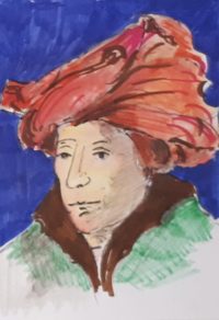 Homme au turban rouge 01 / Aquarelle et encre / 50 x 70
