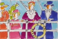 A la rambarde du navire / Aquarelle et encre / 70 x 50