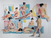 Poses en atelier / Aquarelle et encre / 70 x 50 