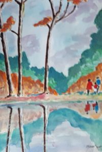 Rive nord du lac / Aquarelle et encre / 50 x 70 