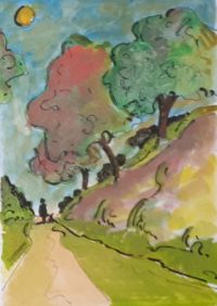 Sur le chemin encaissé / Aquarelle et encre / 50 x 70