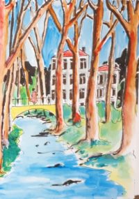 La villa du parc / Aquarelle et encre / 50 x 70