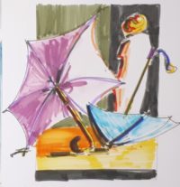 Effets de parapluies / Aquarelle et encre / 50 x 70