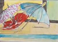 Nature aux parapluies 02 / Aquarelle et encre / 70 x 50