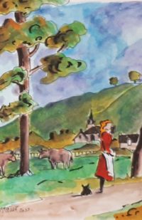 Le calme rural / Aquarelle et encre / 50 x 70