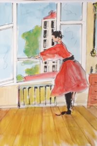 L'attente à la fenêtre / Aquarelle et encre / 50 x 70