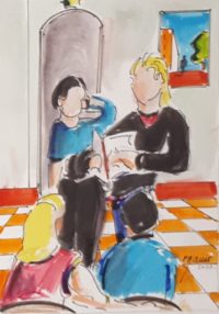Lecture commune / Aquarelle et encre / 50 x 70