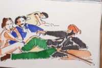 Réunion champêtre / Aquarelle et encre / 70 x 50