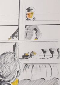 Une cliente bien curieuse / Aquarelle et encre / 50 x 70