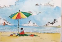 La plage / Aquarelle et encre / 70 x 50