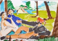 Un déjeuner sur herbe / Aquarelle et encre / 70 x 50 