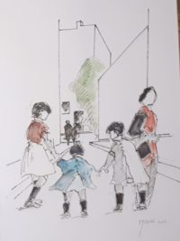 Sortie en famille / Aquarelle et encre / 50 x 70 