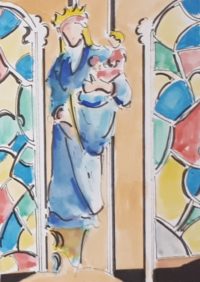 Marie et jésus / Aquarelle et encre / 50 x 70 