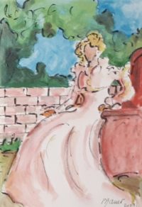 En robe rose / Aquarelle et encre / 50 x 70 