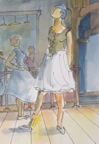 Concentration avant l'entrée en scène / Aquarelle et encre / 50 x 70 