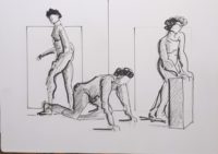 Nus en poses successives 01 / Encre / 70 x 50 