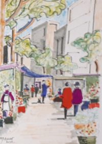 Une allée marchande / Aquarelle et encre / 50 x 70 