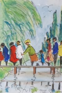 La passerelle / Aquarelle et encre / 50 x 70 