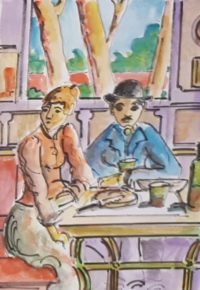 Couple et repas / Aquarelle et encre / 50 x 70 