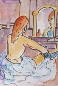 Devant le miroir / Aquarelle et encre / 50 x 70 