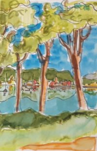 Reflets côtiers / Aquarelle et encre / 30 x 50 