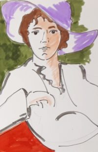 Une pose confortable / Aquarelle et encre / 30 x 50 